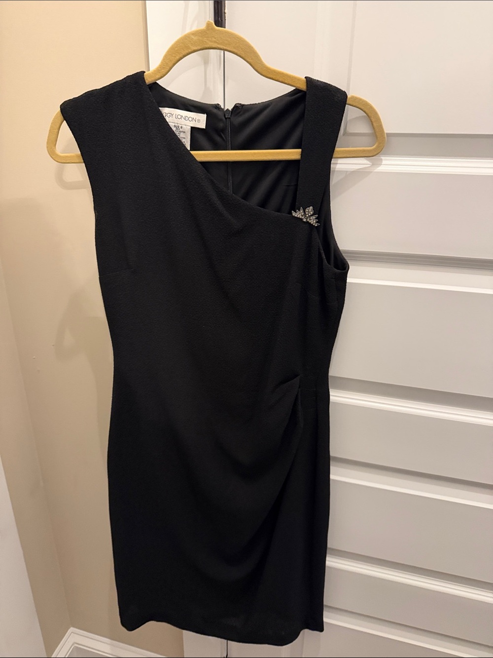 Maggy London Black Sheath Dress with Embellished Accent
